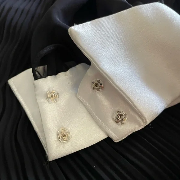 Vintage MISS ELLIETTE Dress Blk Chiffon/White Trim Formal Evening Long Gown Sz 6 - Picture 5 of 11